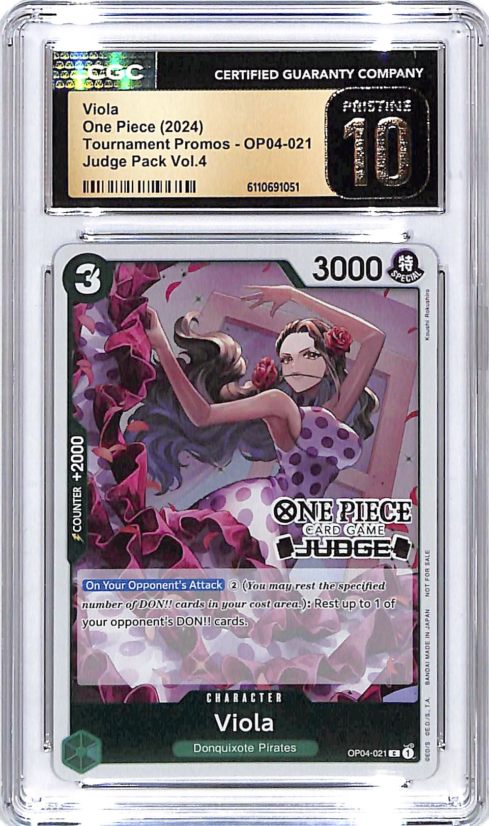 One Piece Tournament Promos Judge Pack Vol 4 OP04 Viola 021 CGC 10 Pristine