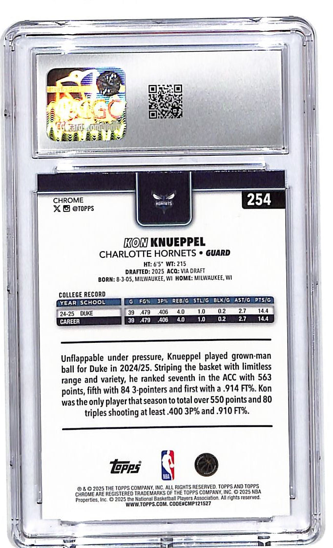 2025-26 Topps Chrome Kon Knueppel Rookie RC Prism Refractor CGC 10 Hornets