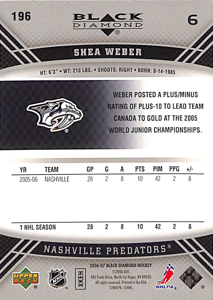 2006-07 Upper Deck Black Diamond Shea Weber Rookie Gems Quad