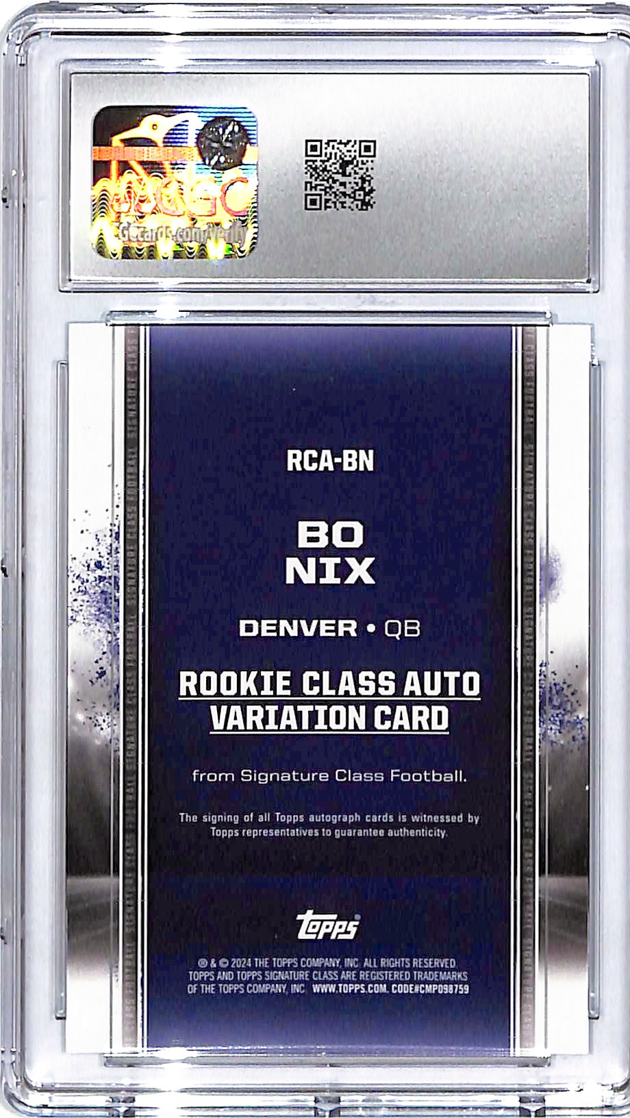2024 Topps Signature Class Bo Nix Auto Autograph Rookie RC Teal /225 CGC 10