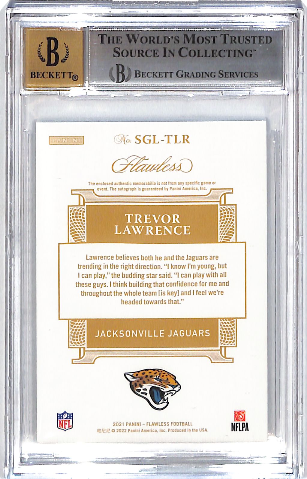 2021 Flawless Trevor Lawrence Signature Gloves Auto Autograph Rookie RC BGS 9 /15