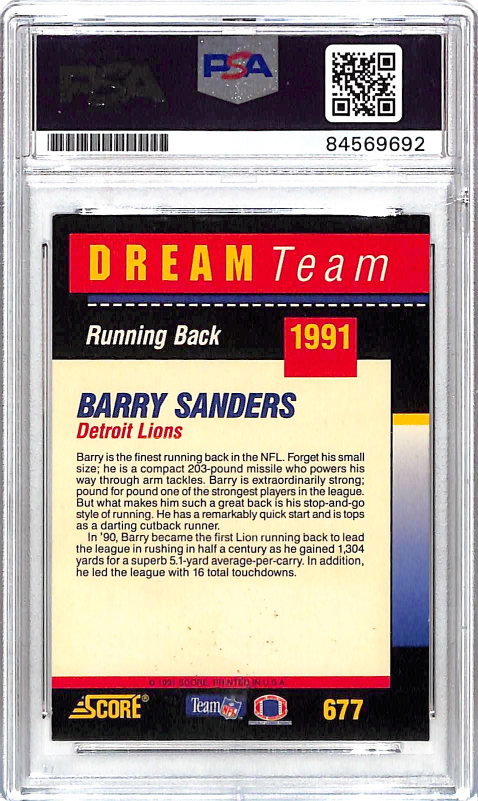 1991 Score Barry Sanders Auto Autograph Dream Team PSA DNA Authentic Lions