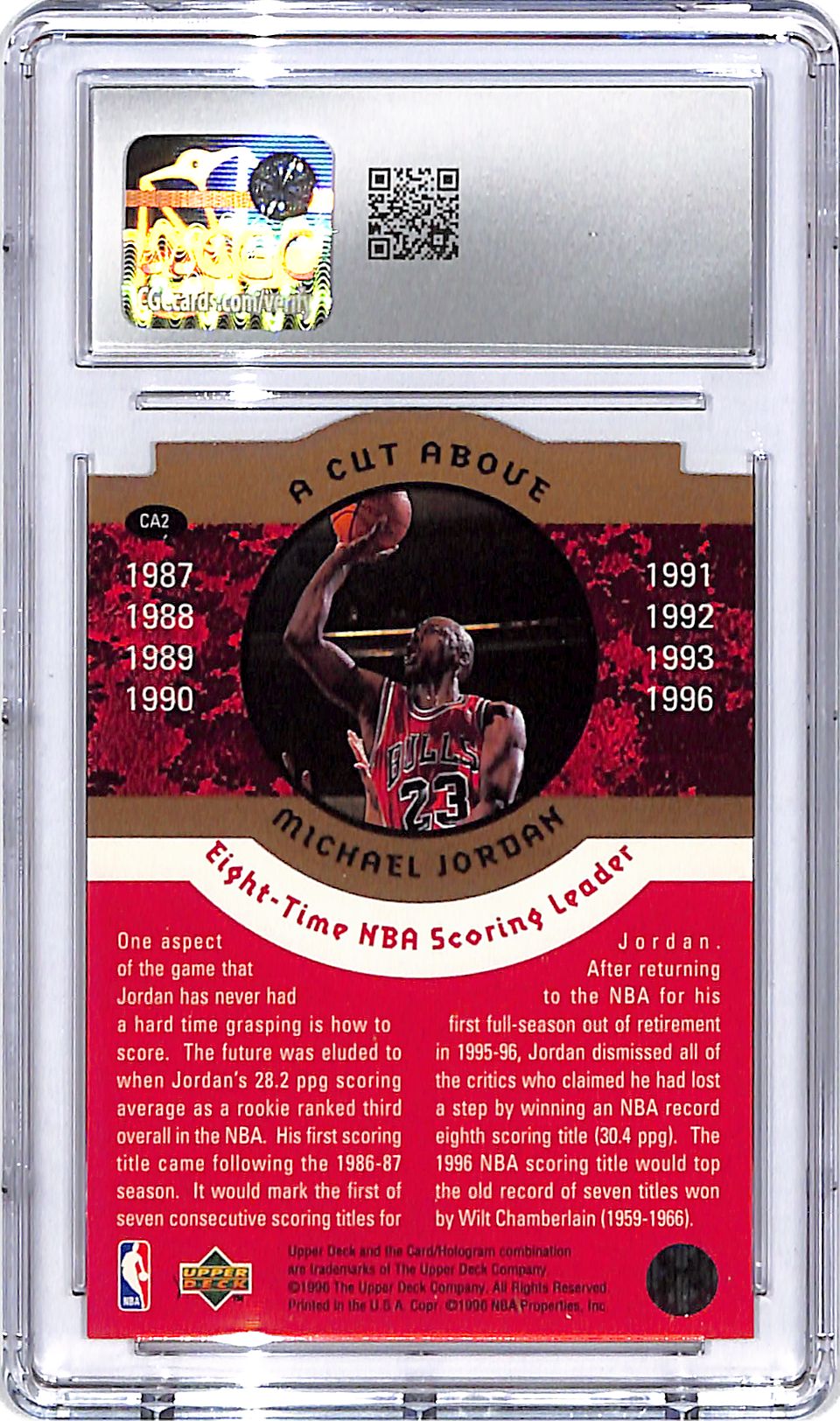 1996-97 Collector's Choice Michael Jordan A Cut Above CA2 CGC 9 Bulls