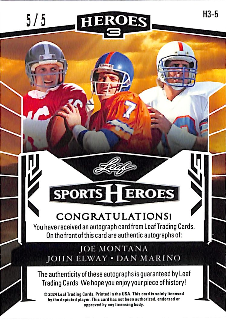 2024 Leaf SportsHeroes Joe Montana John Elway Dan Marino Auto Autograph /5