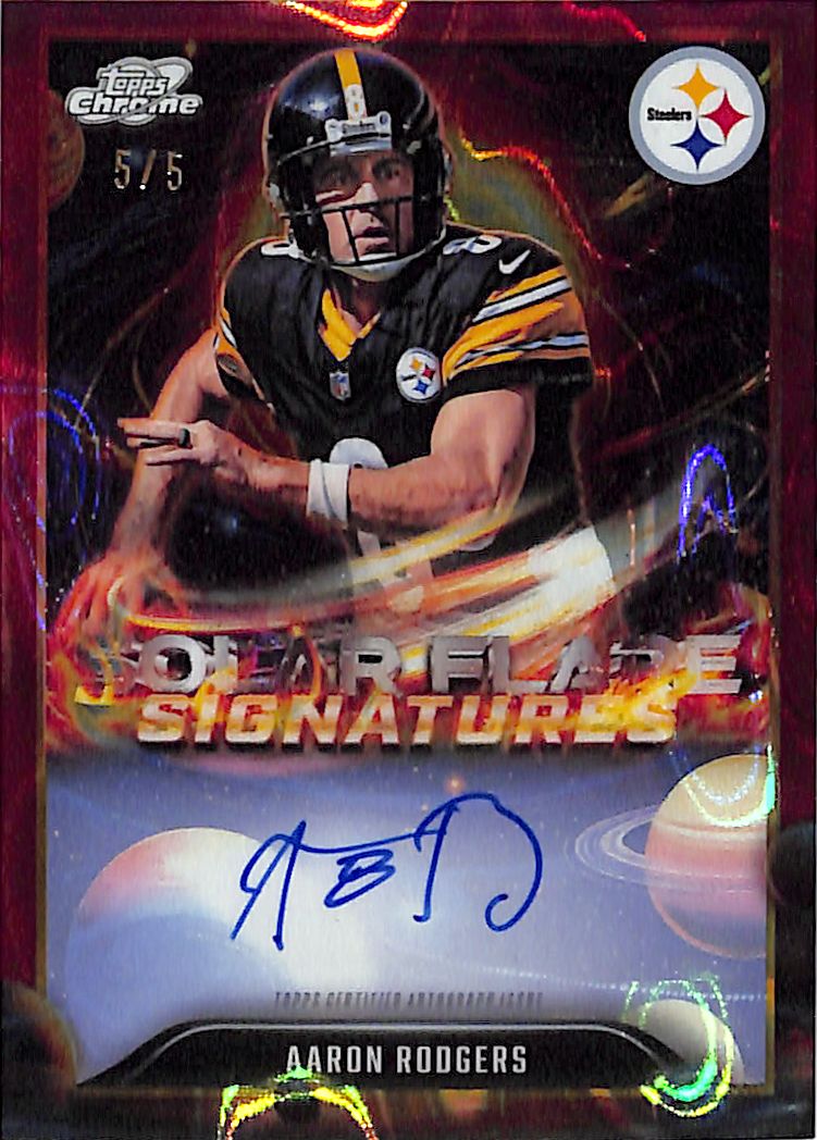 2025 Topps Chrome Cosmic Aaron Rodgers Auto Autograph Red Solar Flare /5 Steelers