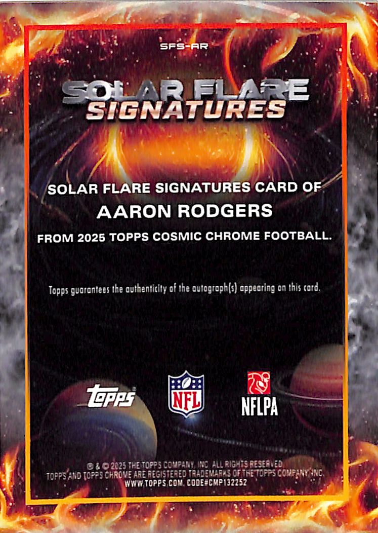2025 Topps Chrome Cosmic Aaron Rodgers Auto Autograph Red Solar Flare /5 Steelers