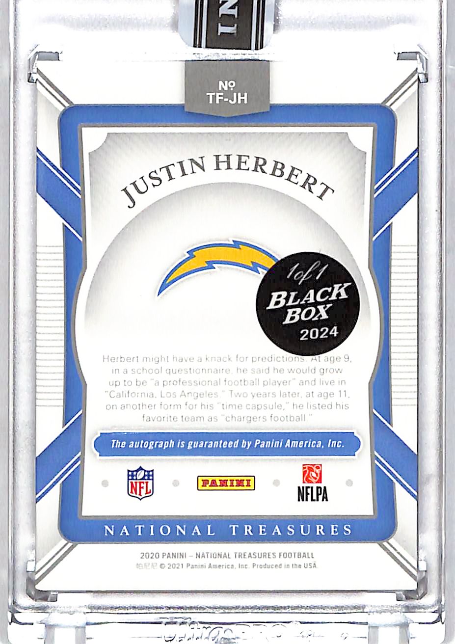 2020 National Treasures Justin Herbert Auto Autograph Rookie RC Black Box 1/1
