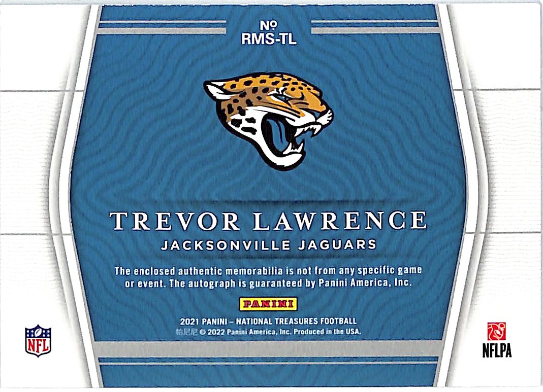 2021 National Treasures Trevor Lawrence Auto Autograph Rookie RC Patch RPA /99
