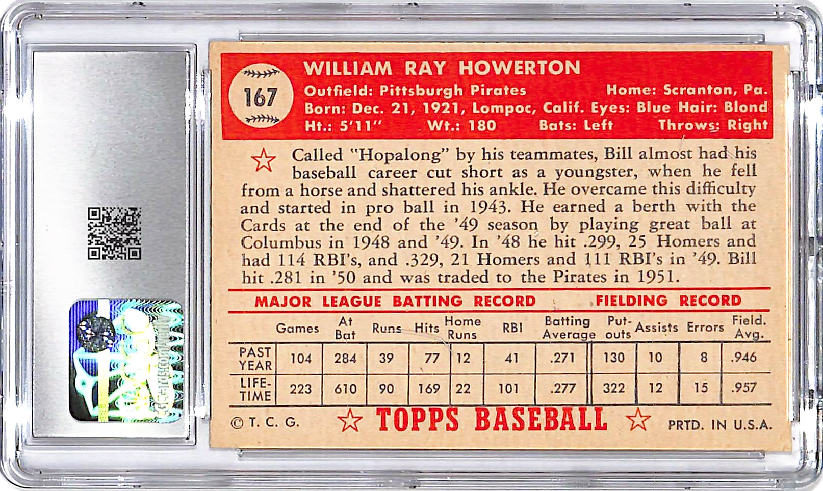 1952 Topps Bill Howerton #167 CGC 5 Pirates