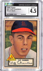 1952 Topps Cliff Chambers Black back #68 CGC 4.5 Cardinals