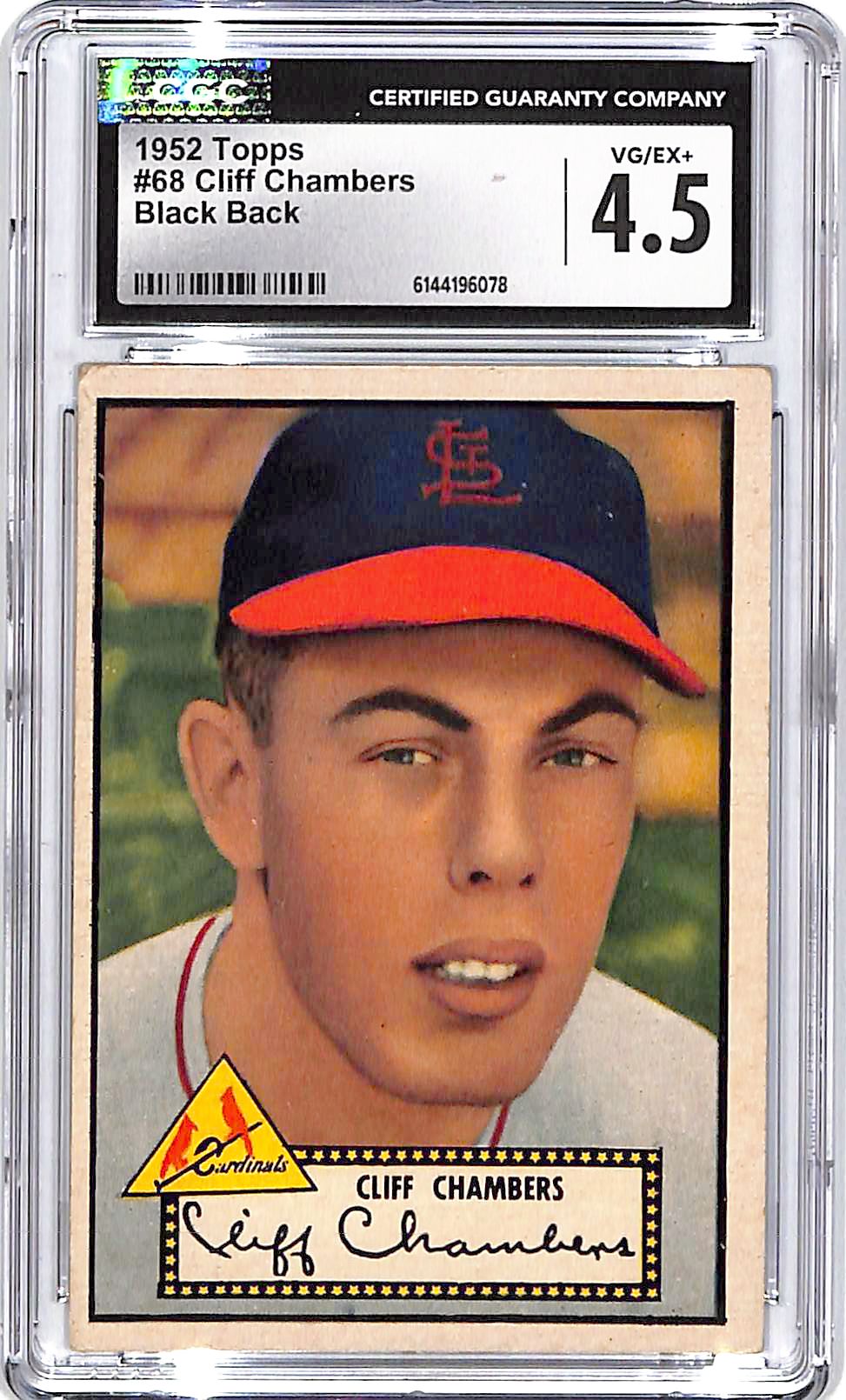 1952 Topps Cliff Chambers Black back #68 CGC 4.5 Cardinals