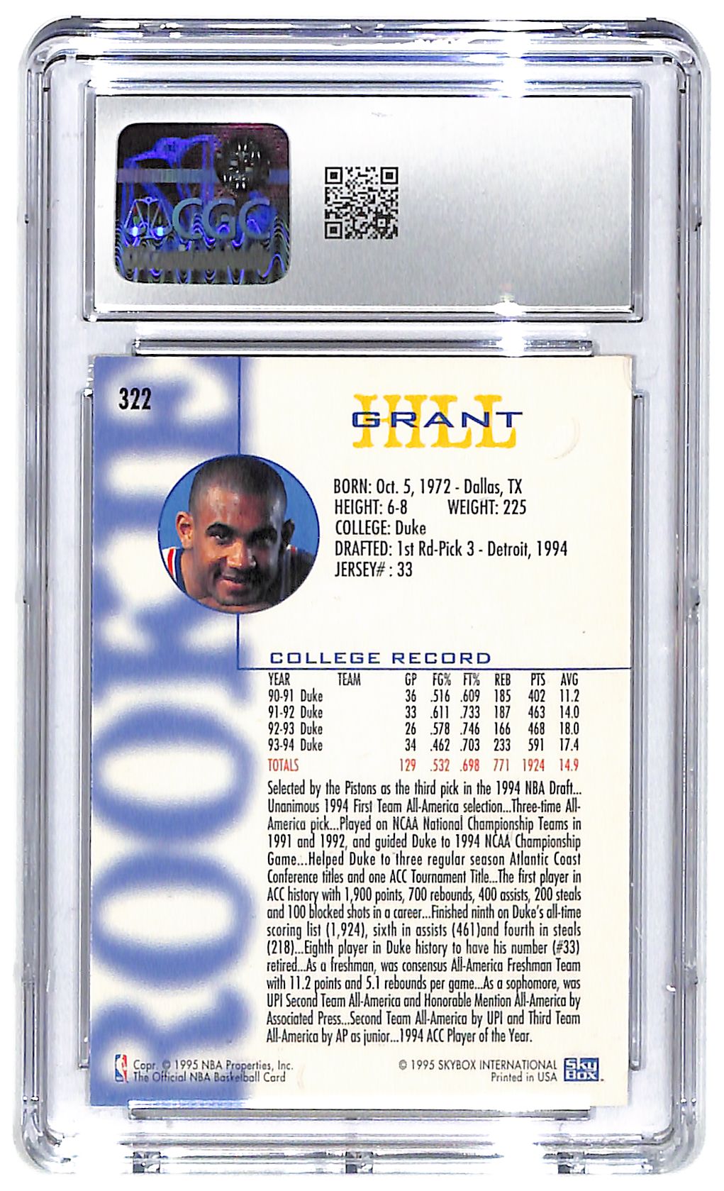 1994-95 Grant Hill Hoops #332 CGC Mint Plus 9.5