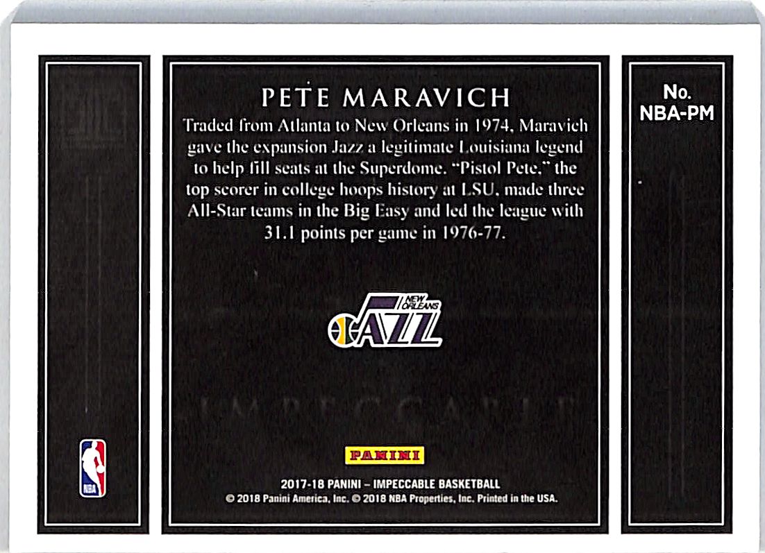 2017-18 Impeccable Pete Maravich Silver Bar /16 Jazz