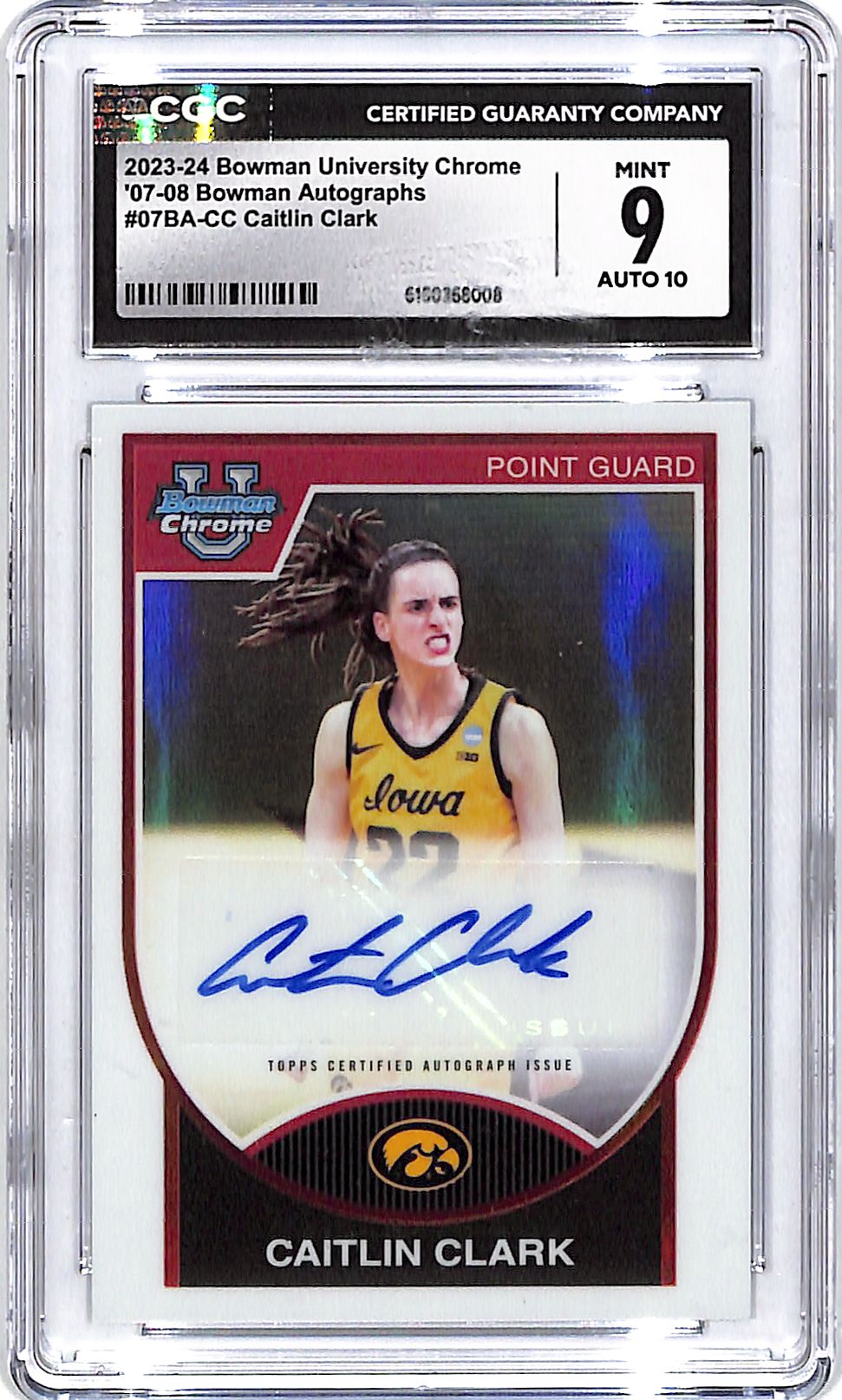2023-24 Bowman Chrome University Caitlin Clark Auto Autograph Rookie RC CGC 9