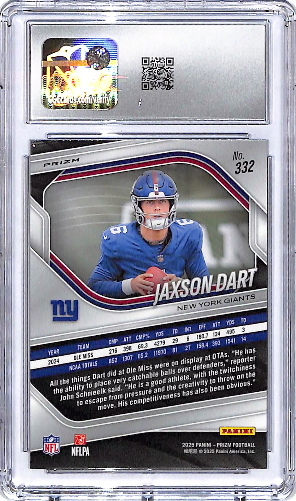 2025 Prizm Jaxson Dart Rookie RC White Disco CGC 10 Giants