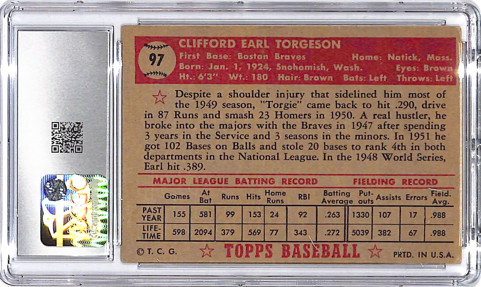 1952 Topps Earl Torgeson #97 CGC 4.5 Braves