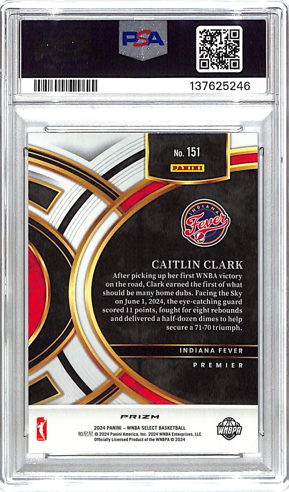 2024 Select WNBA Caitlin Clark Rookie RC Silver PSA 10 #151 Fever