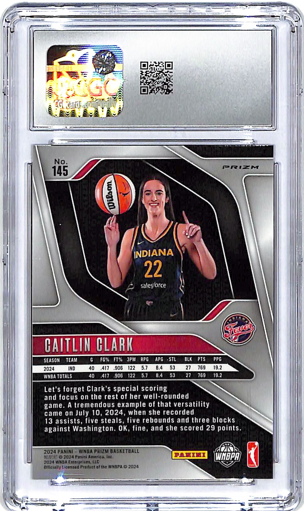 2024 Prizm WNBA Caitlin Clark Rookie RC WNBA Logo CGC 10 #145 Fever