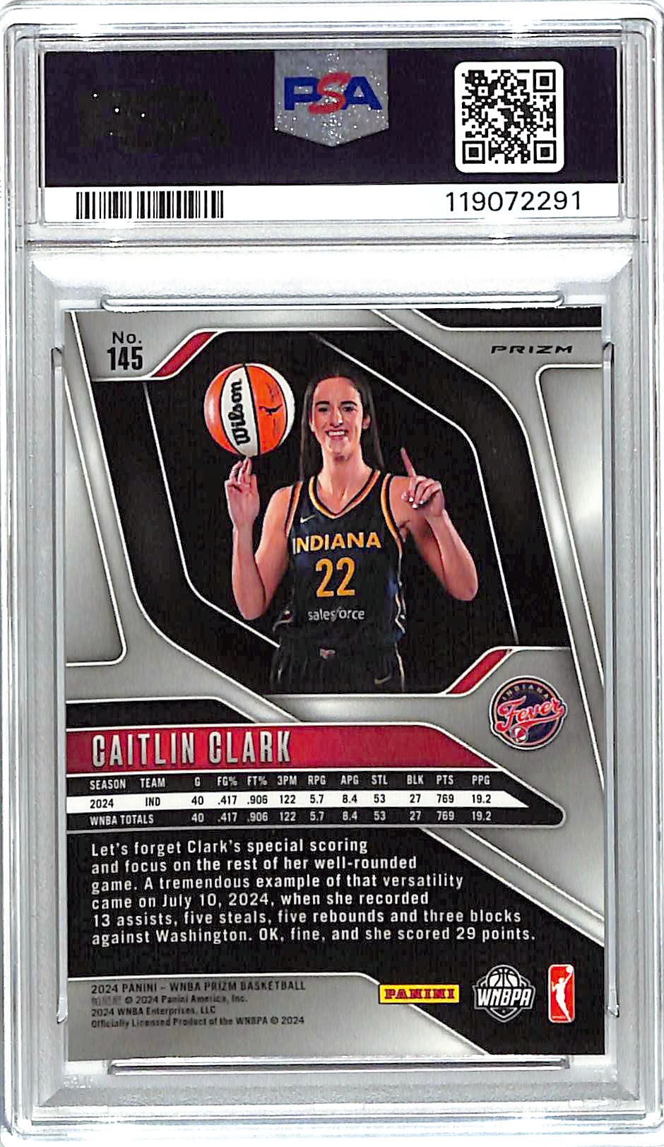 2024 Prizm WNBA Caitlin Clark Rookie RC Silver #145 PSA 9 Fever