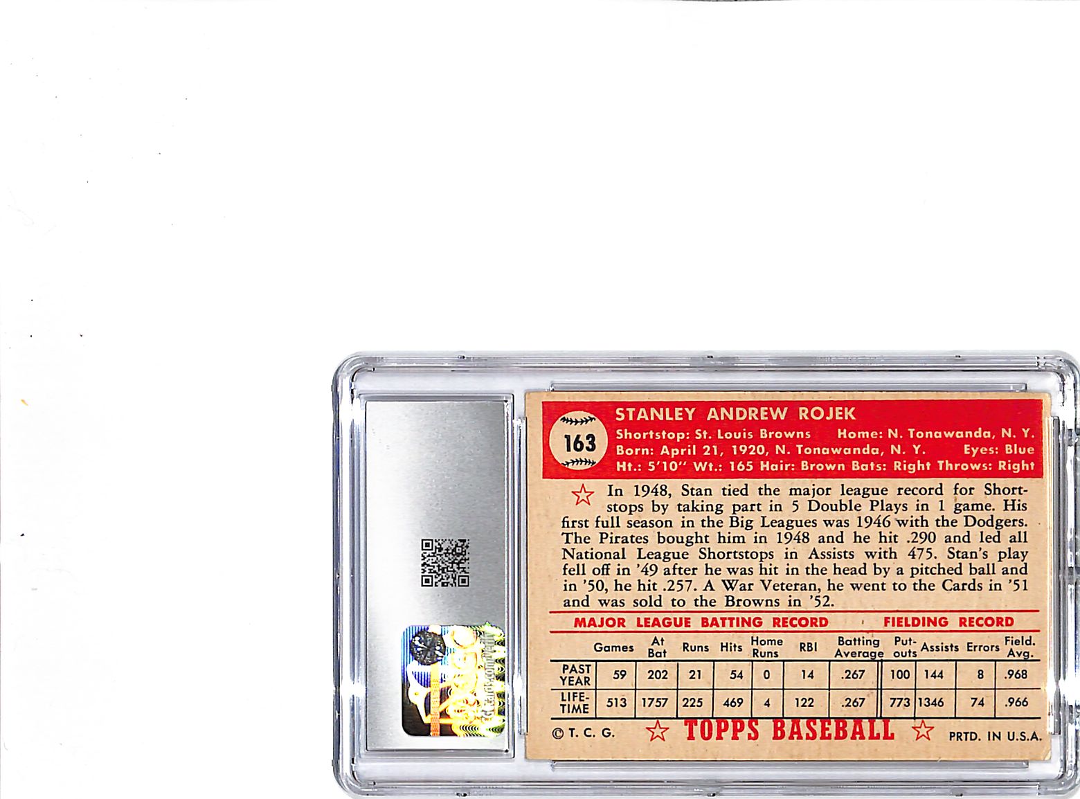 1952 Topps Stan Rojek #163 CGC 4.5 Browns
