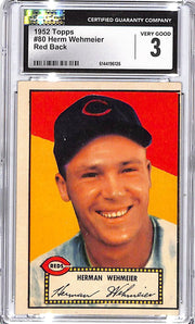 1952 Topps Herm Wehmeier Red Back #80 CGC 3 Reds