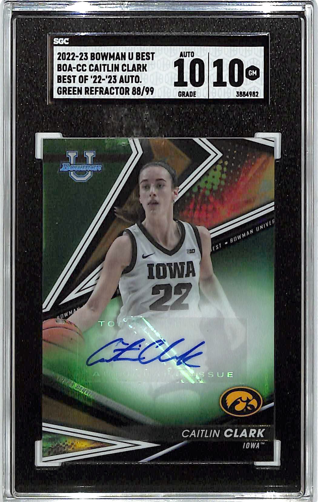 2022-23 Bowmans Best University Caitlin Clark Auto Autograph Rookie RC Green SGC 10 /99
