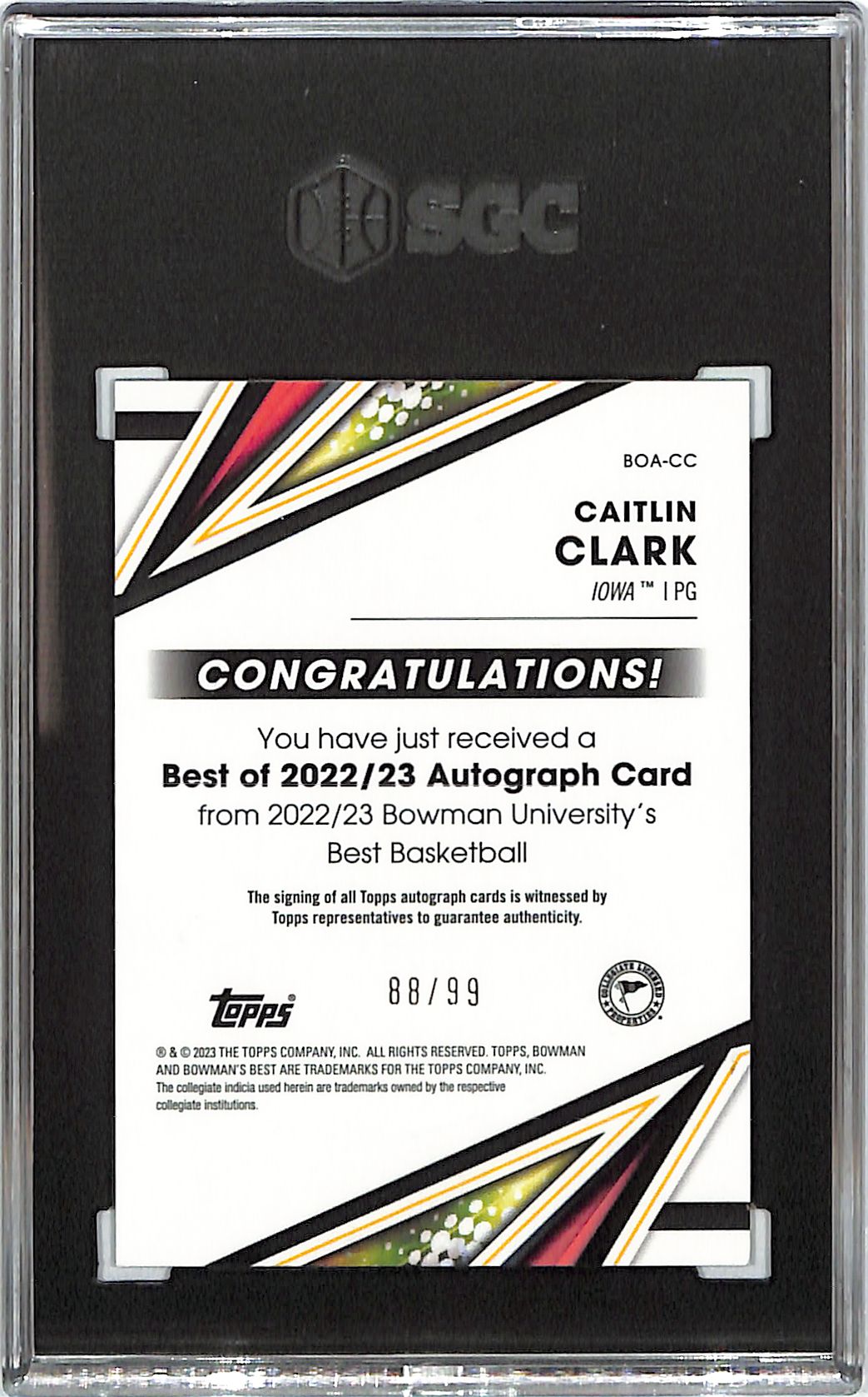 2022-23 Bowmans Best University Caitlin Clark Auto Autograph Rookie RC Green SGC 10 /99