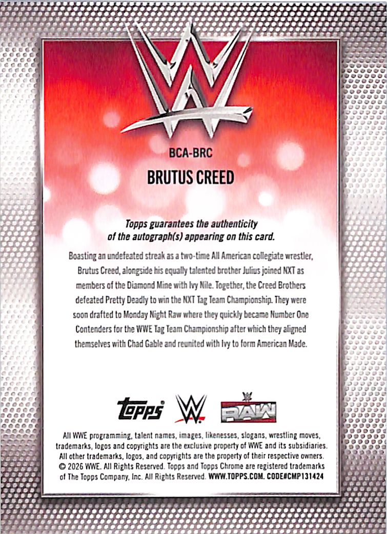 2026 Topps Chrome WWE Brutus Creed Auto Autograph Blue Refractor /150