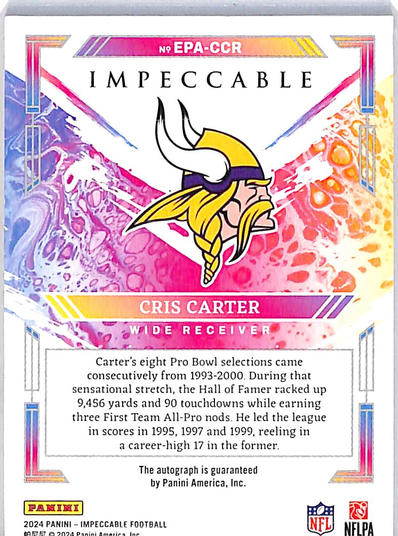 2024 Impeccable Cris Carter Auto Autograph Silver Bar /10 Vikings