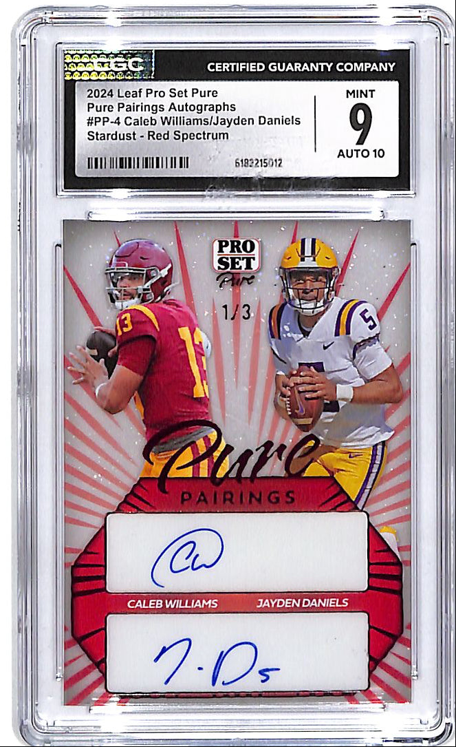 2024 Leaf Pro Set Pure Caleb Williams Jayden Daniels Auto Autograph CGC 9 Rookie RC /3