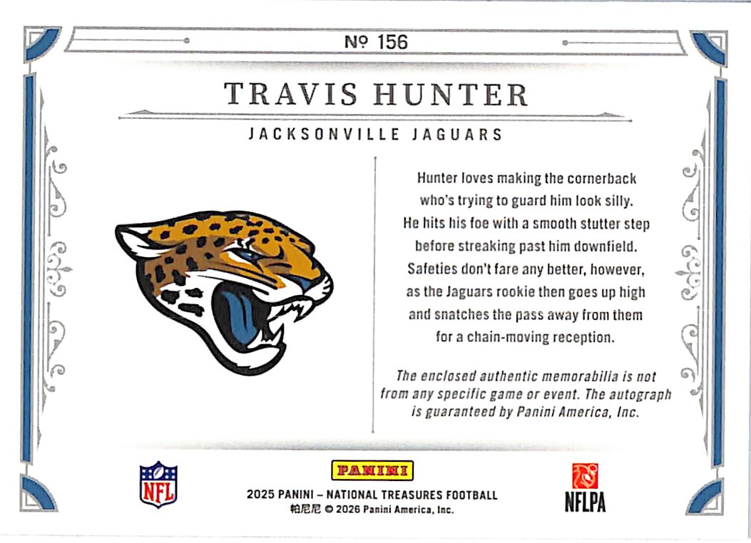 2025 National Treasures Travis Hunter Auto Autograph Rookie RC Patch Jersey /49 RPA Jaguars
