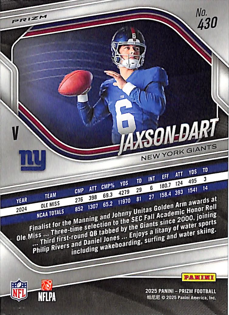 2025 Prizm Jaxson Dart Rookie RC Variation Silver Giants