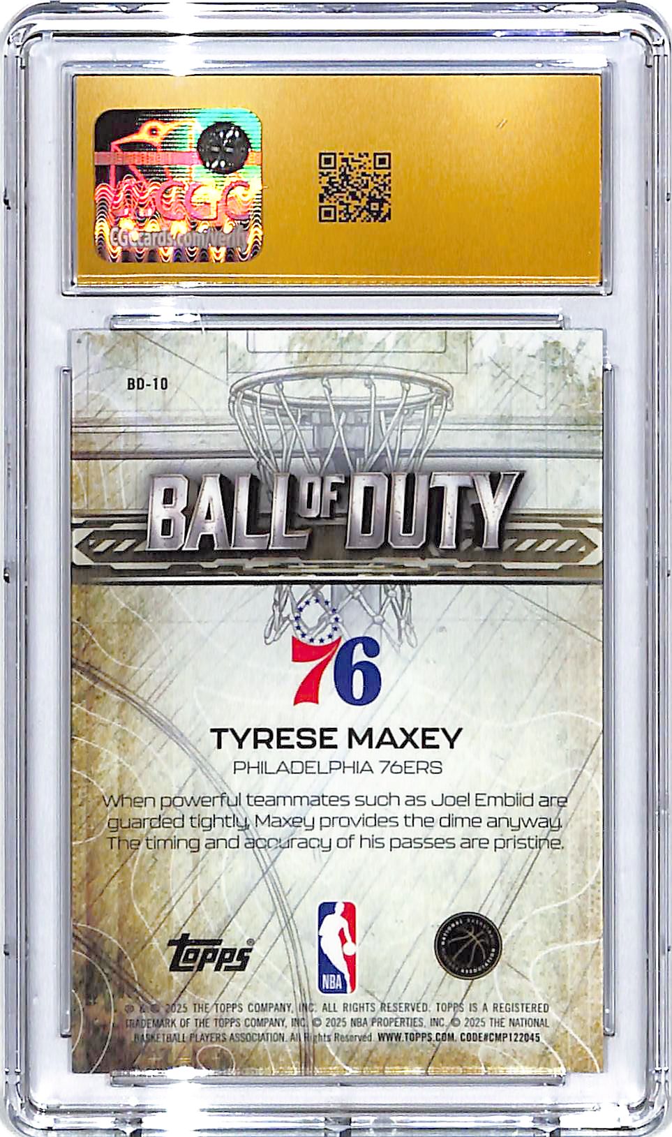 2025-26 Topps Chrome Tyrese Maxey Ball of Duty CGC 10 Pristine 76ers