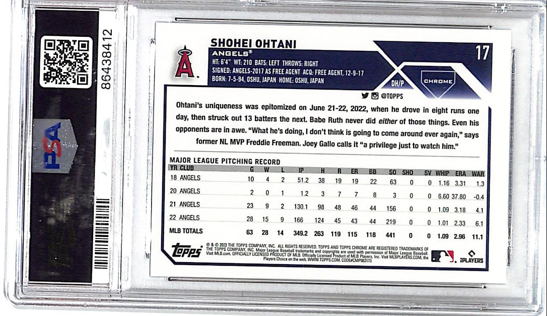 2023 Topps Chrome Shohei Ohtani Photo Variation SP PSA 9 Angels