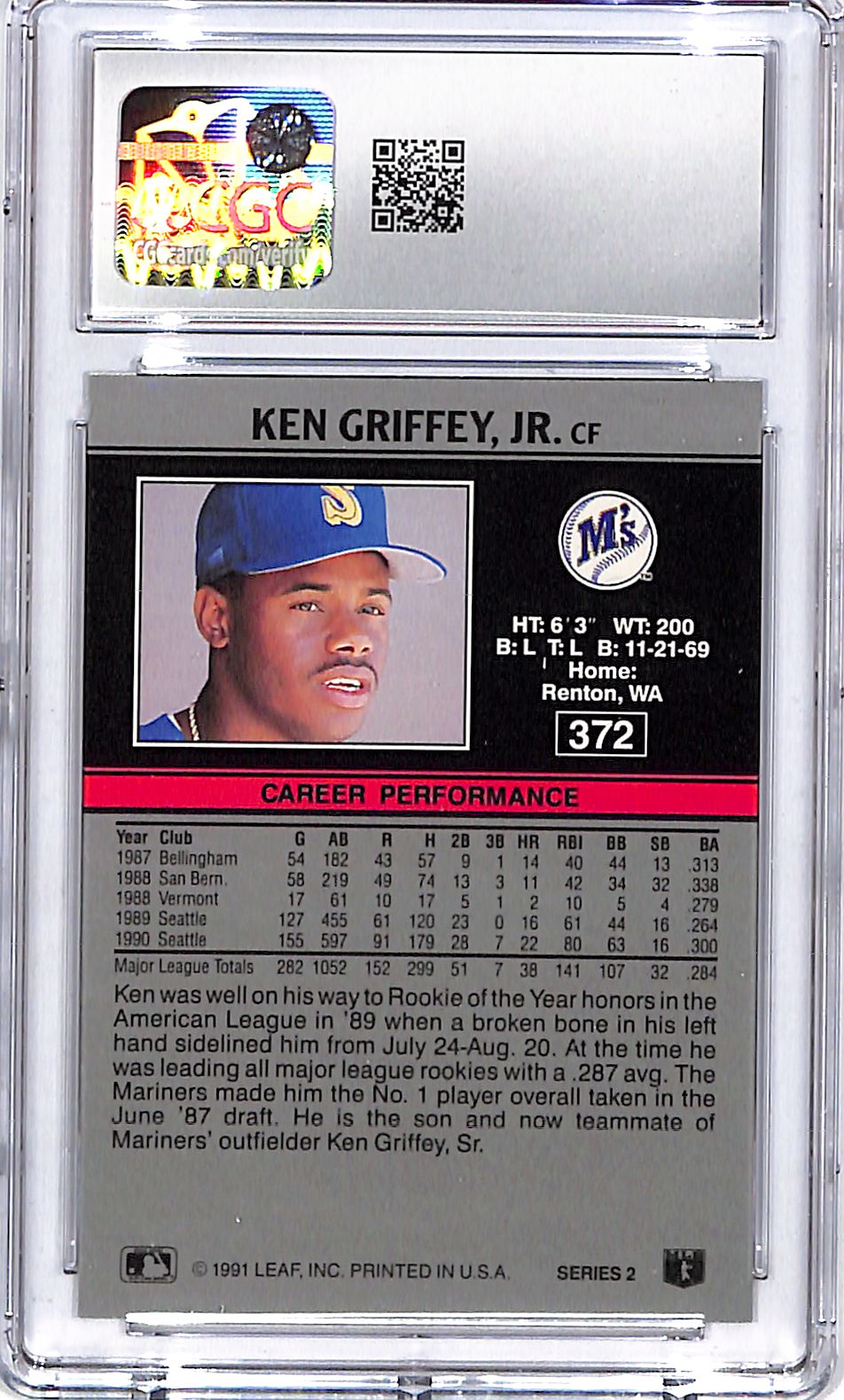 1991 Leaf Ken Griffey Jr #372 CGC 9.5 Mariners