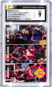 1993-94 Hoops Michael Jordan Dominique Wilkins Karl Malone League Leaders 5th Anniversary CGC 9