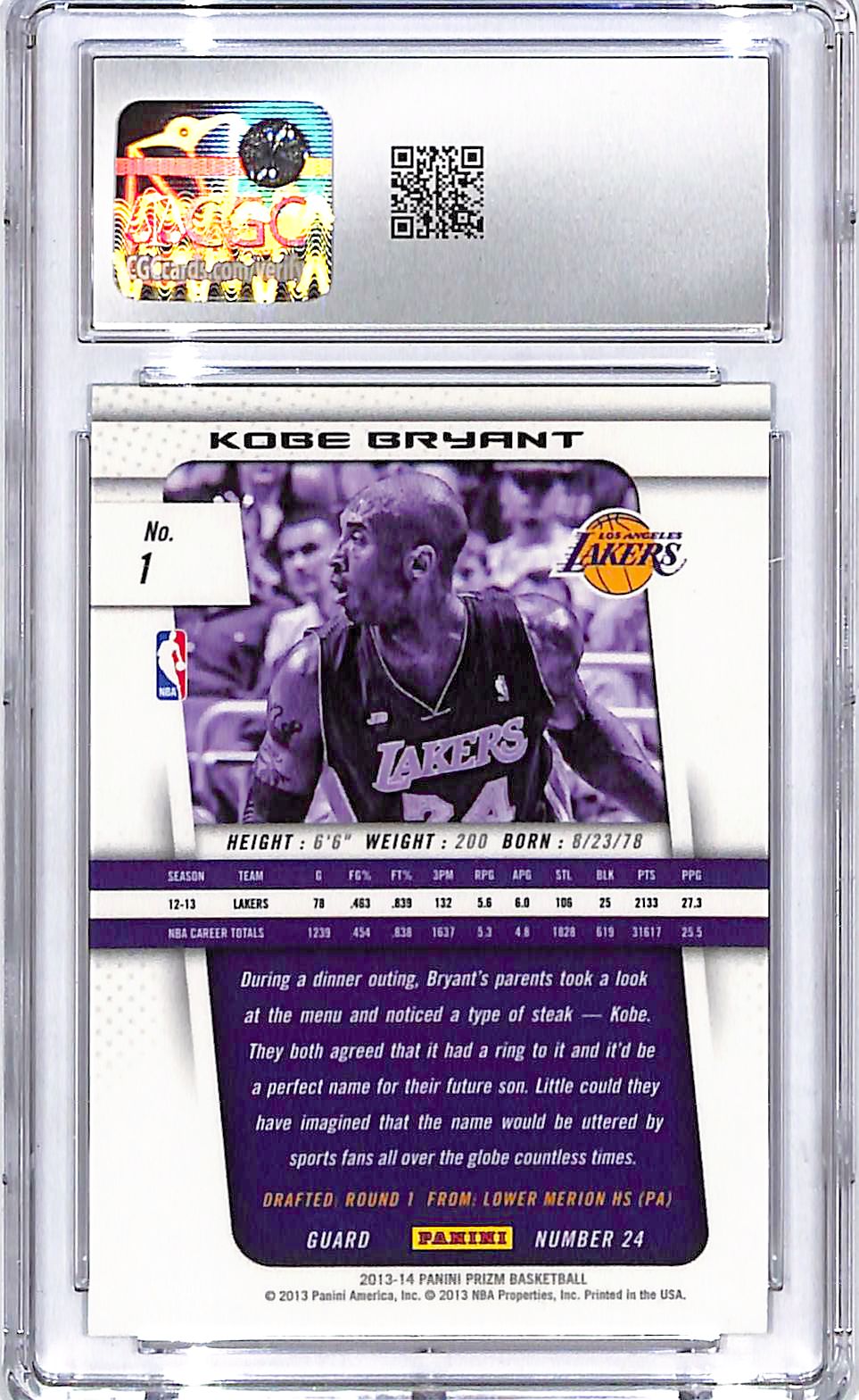 2013-14 Prizm Kobe Bryant #1 CGC 9.5 Lakers
