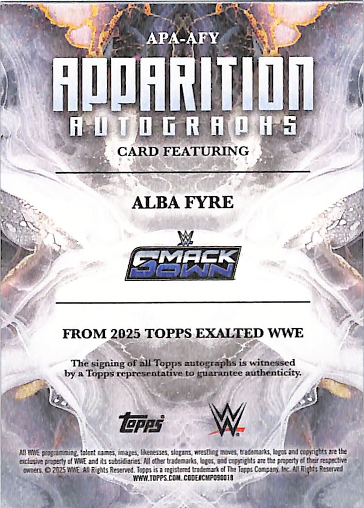 2025 Topps Exalted WWE Alba Fyre Auto Autograph Apparition