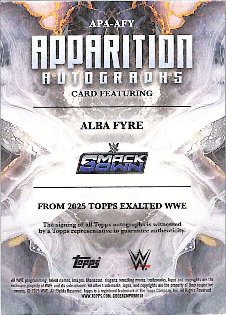 2025 Topps Exalted WWE Alba Fyre Auto Autograph Apparition /99