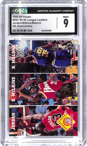 1993-94 Hoops Michael Jordan Dominique Wilkins Karl Malone League Leaders 5th Anniversary CGC 9