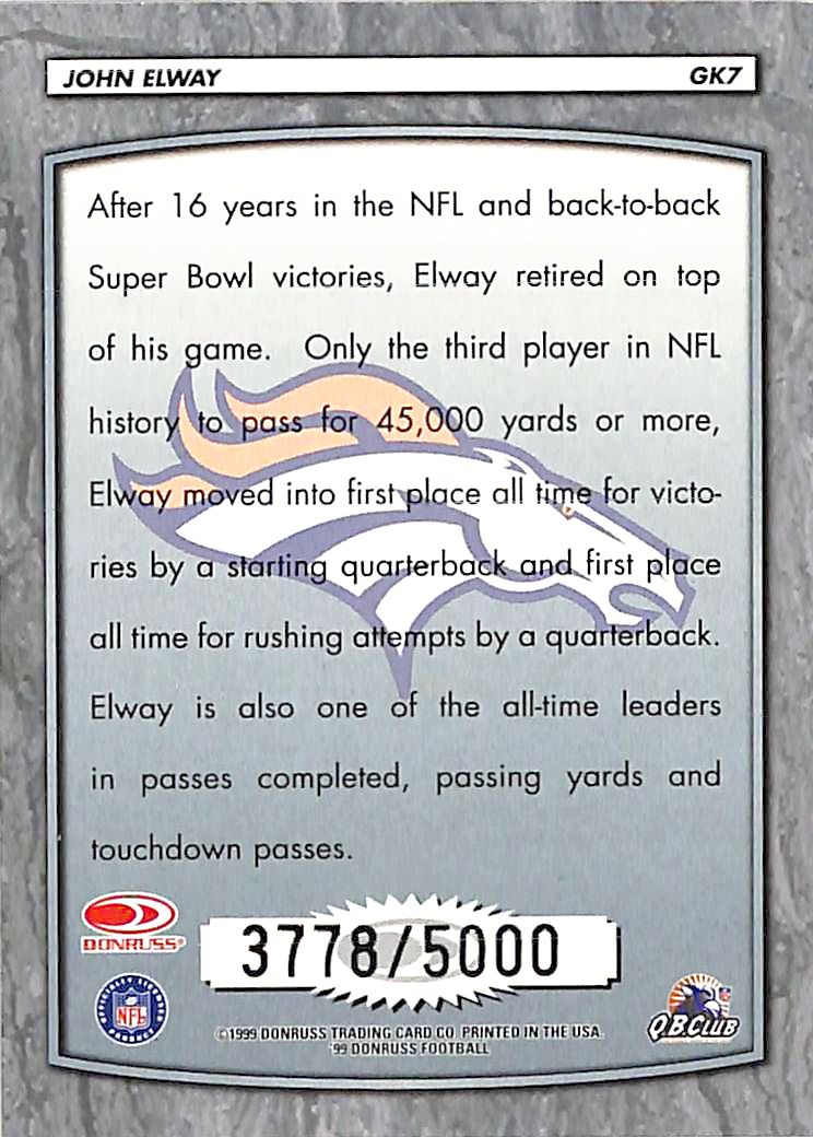 1999 Donruss John Elway Gridiron Kings /5000 Broncos