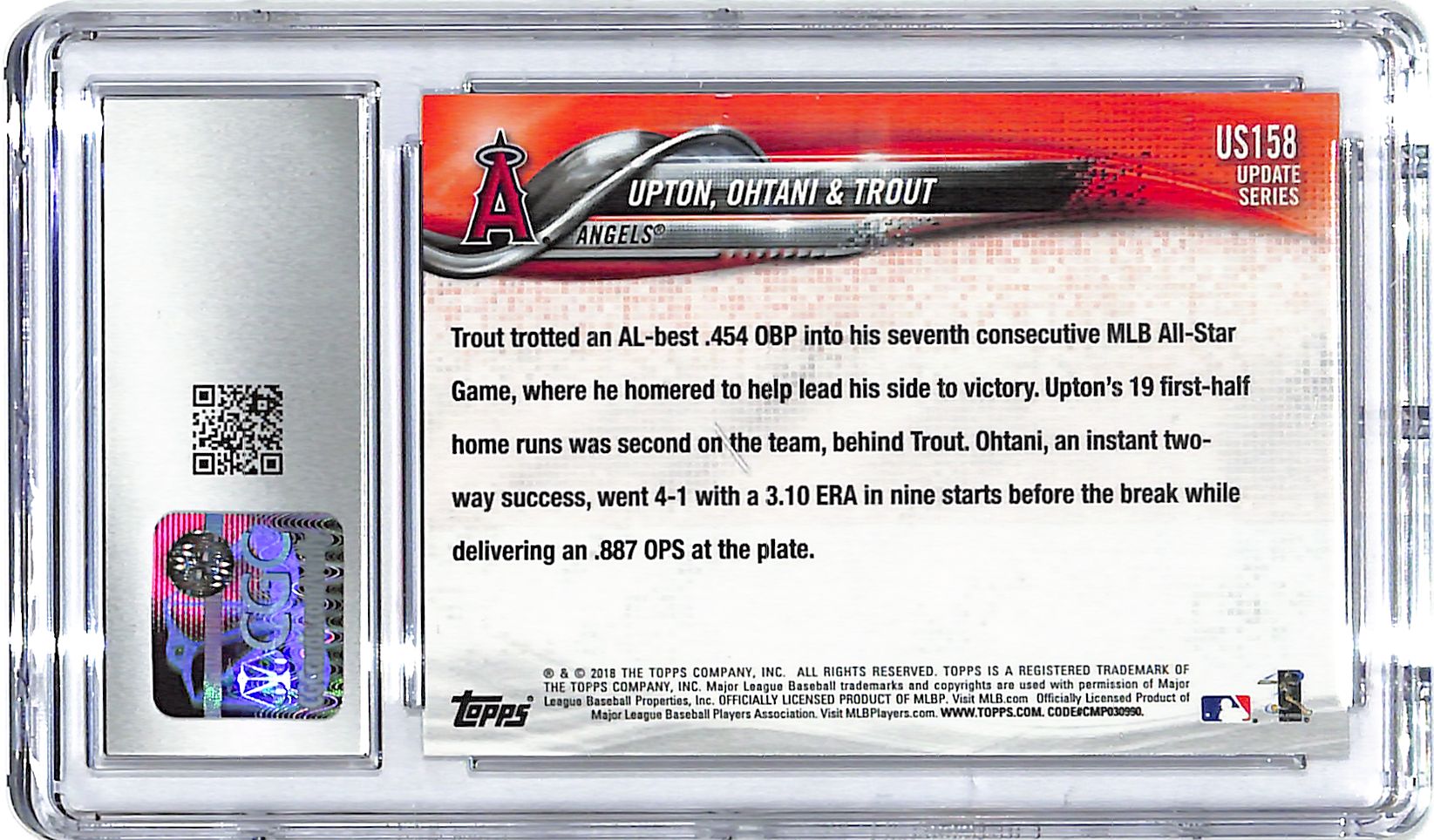 2018 Ohtani, Trout, Upton Topps Update Next Stop #US158 CGC Gem Mint 10