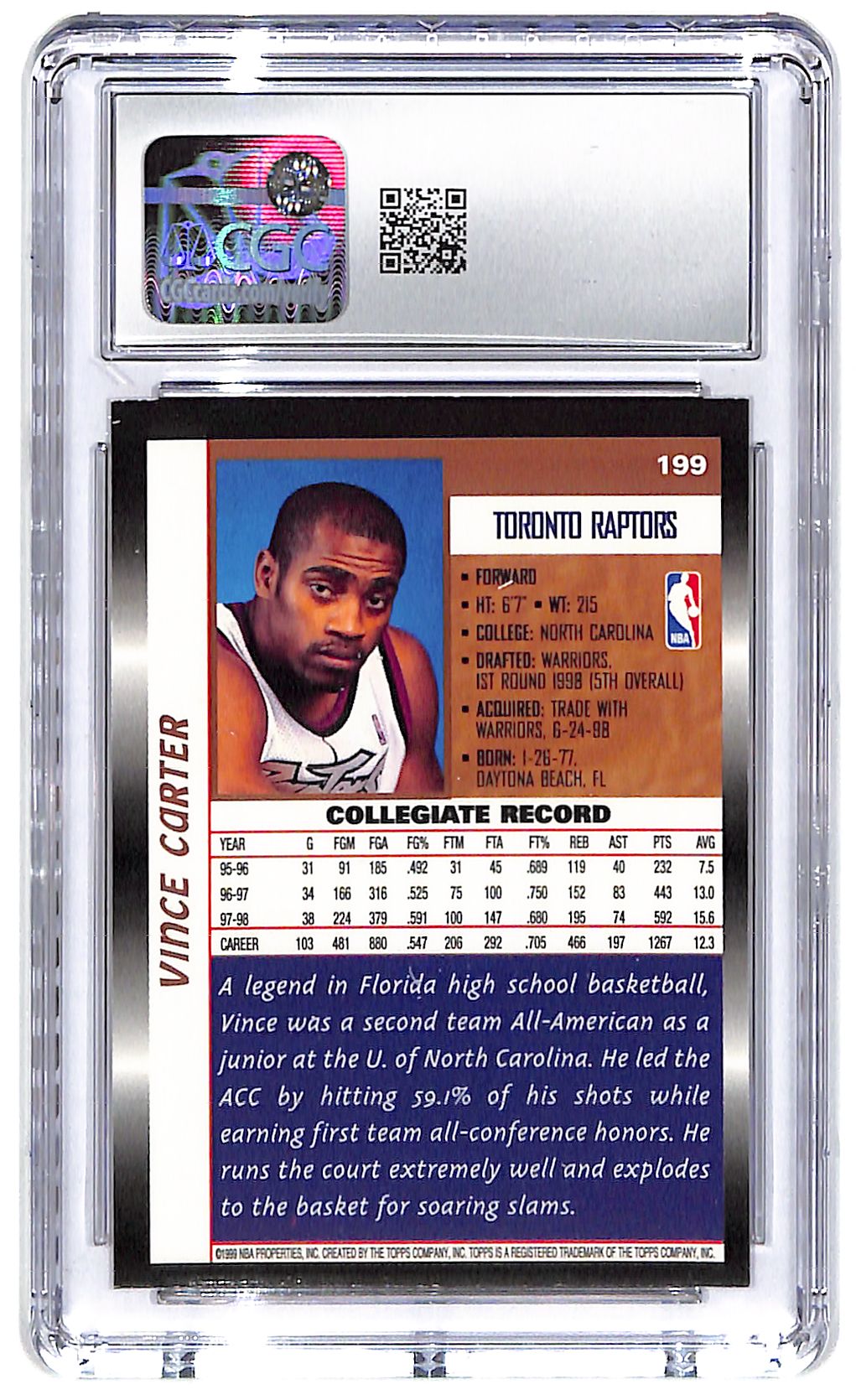 1998-99 Vince Carter Topps #199 CGC Mint 9