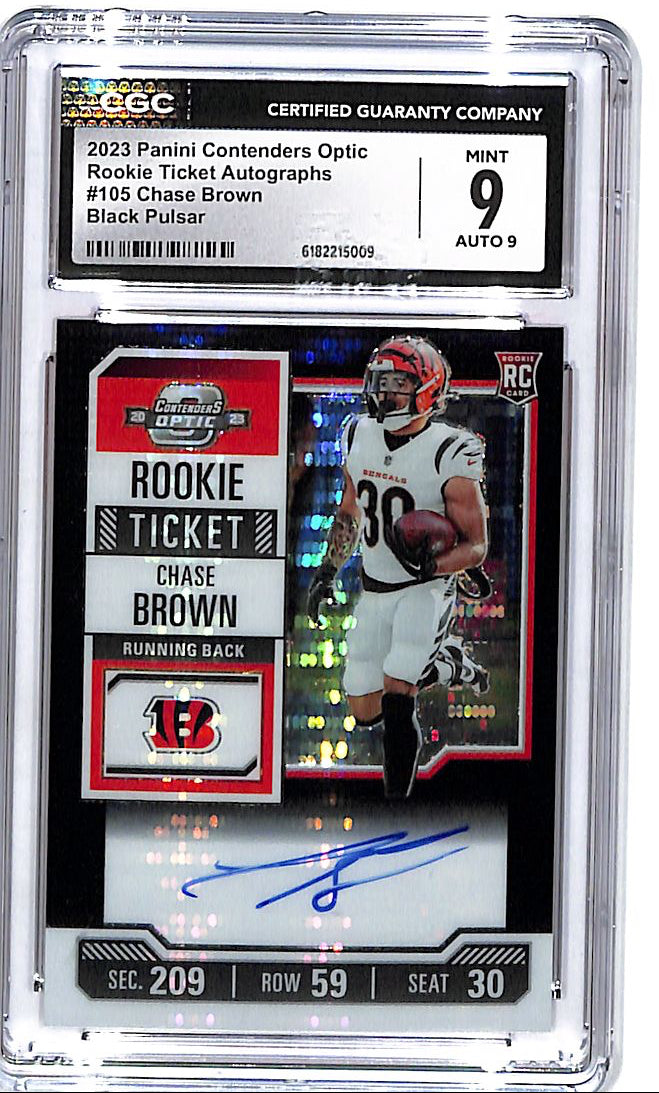 2023 Contenders Optic Chase Brown Auto Autograph Rookie RC Black Pulsar CGC 9 /8