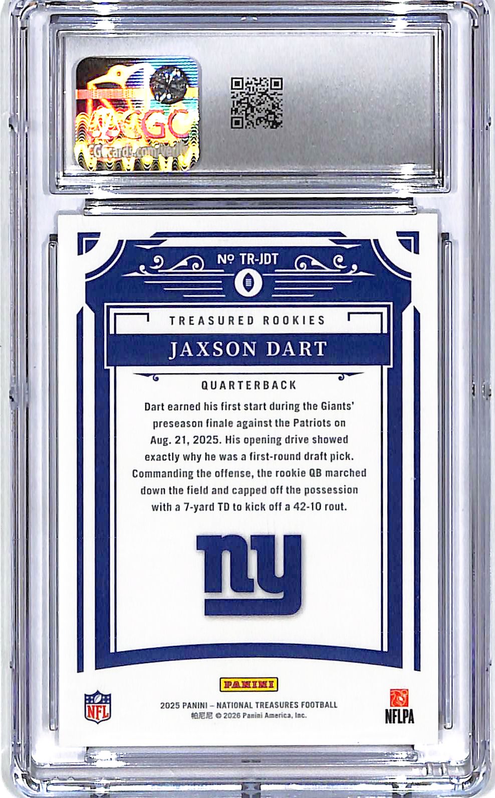 2025 National Treasures Jaxson Dart Rookie RC /99 CGC 10 Giants
