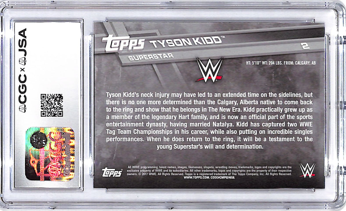 2017 Topps WWE Tyson Kidd Auto Autograph #2 Signed CGC JSA Authentic 9
