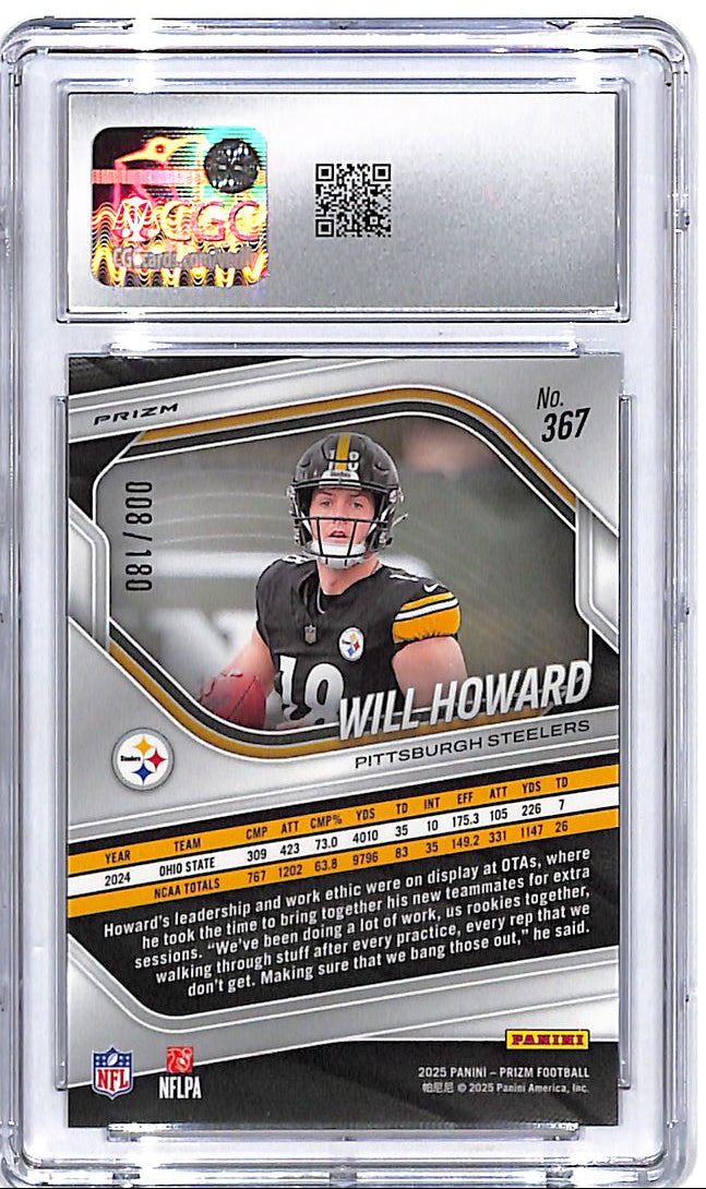 2025 Prizm Will Howard Rookie RC Pigskin /180 CGC 10 Steelers