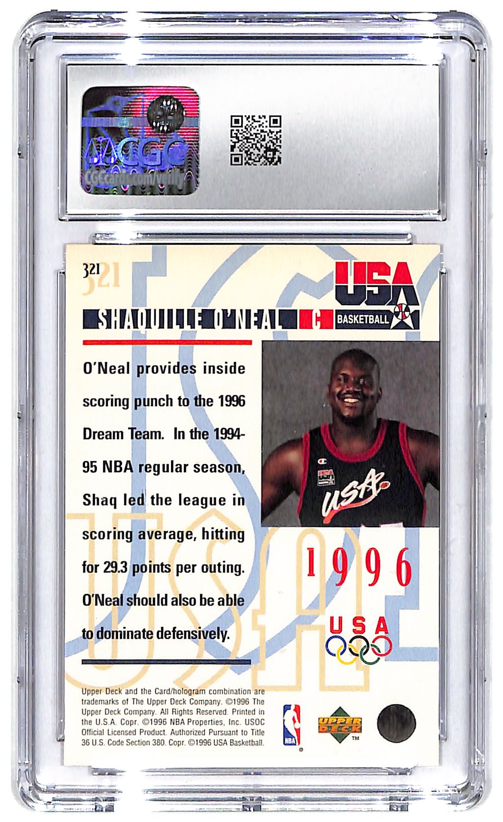 1995-96 Shaquille O'Neal Upper Deck USA Electric Court #321 CGC Mint 9