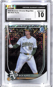 2025 Bowman Chrome Nick Kurtz Mega Box Mojo Refractor Rookie RC CGC 10 Athletics