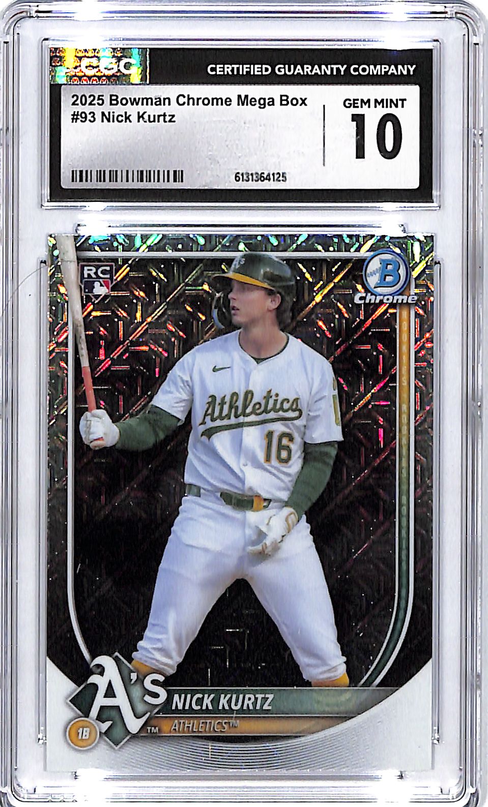 2025 Bowman Chrome Nick Kurtz Mega Box Mojo Refractor Rookie RC CGC 10 Athletics